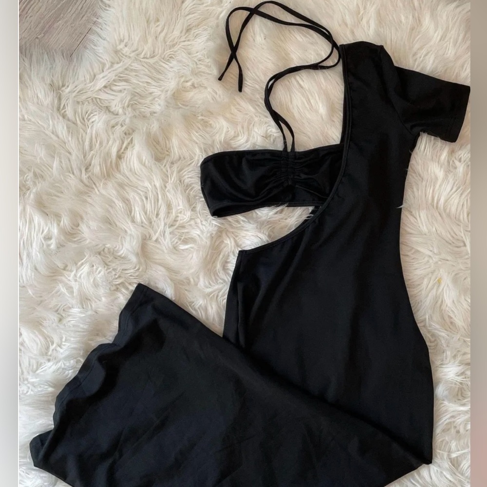 Black cutout two piece dress